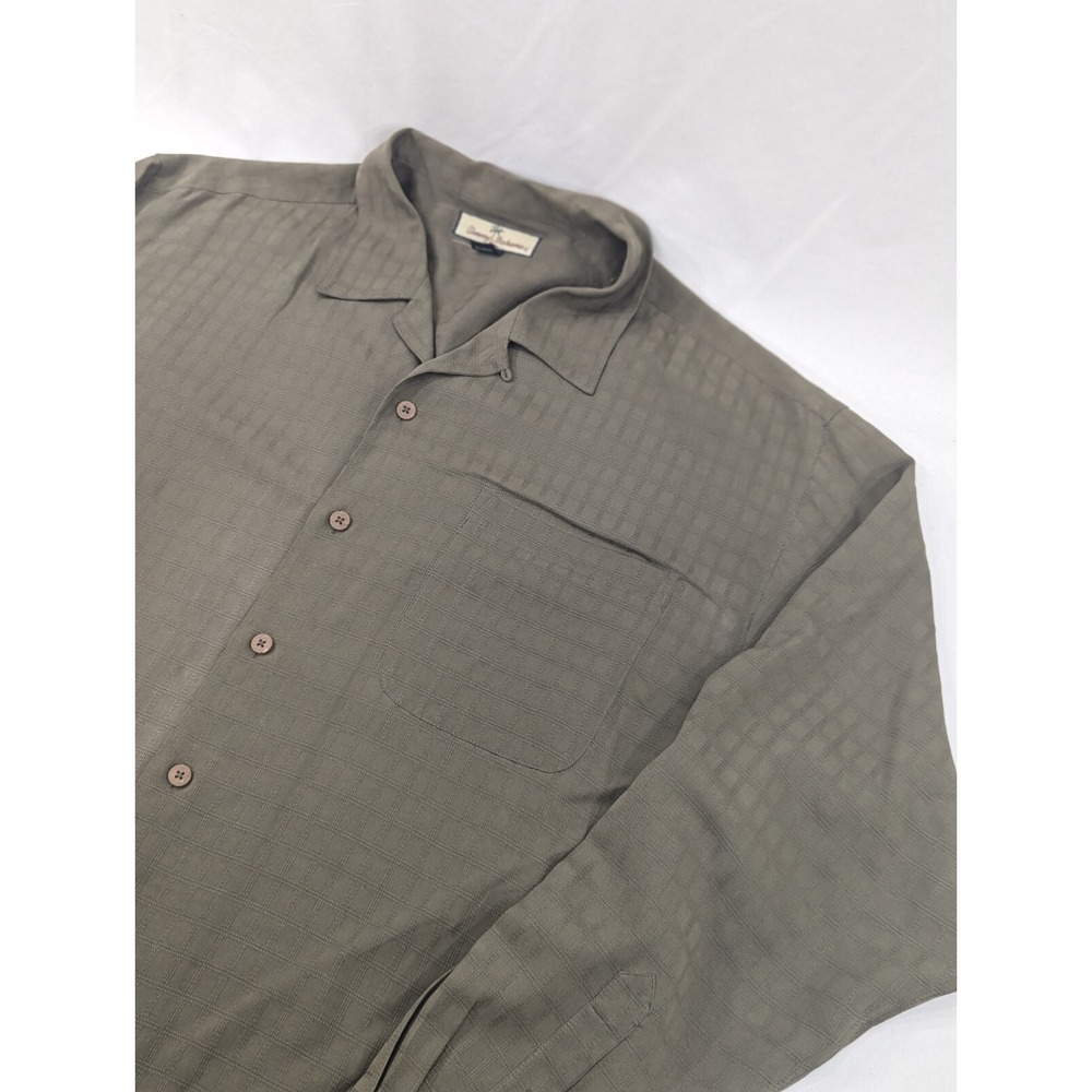 Tommy Bahama Shirt Silk XL Geometric OD Green Mid Weight Long Sleeve EUC